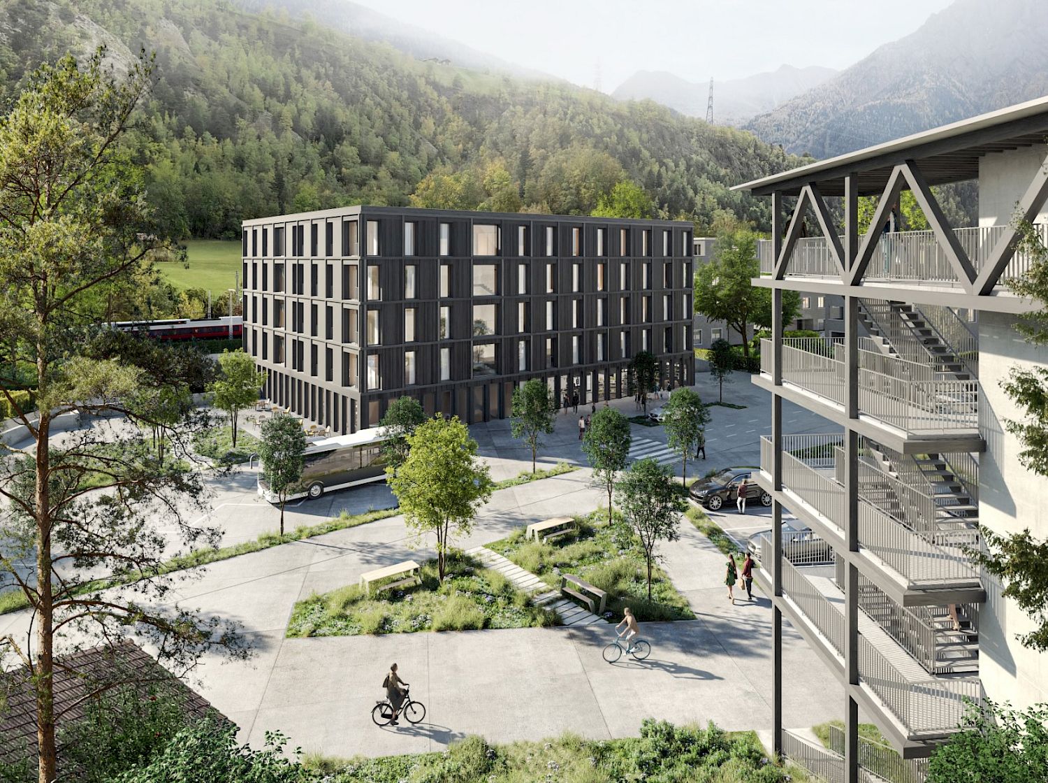 Architektur, Städtebau, Infrastruktur, Bildung, Sport, Schule, Umbau, Denkmalpflege, Bitsch, Schweiz, Zürich, Wallis, Wettbewerb, Frédéric Jordan, Hauke Möller, Pfister Schiess Tropeano